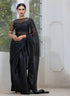 Black Friday Chiffon Organza Saree with Mirror Pendants and Blouse Fabric