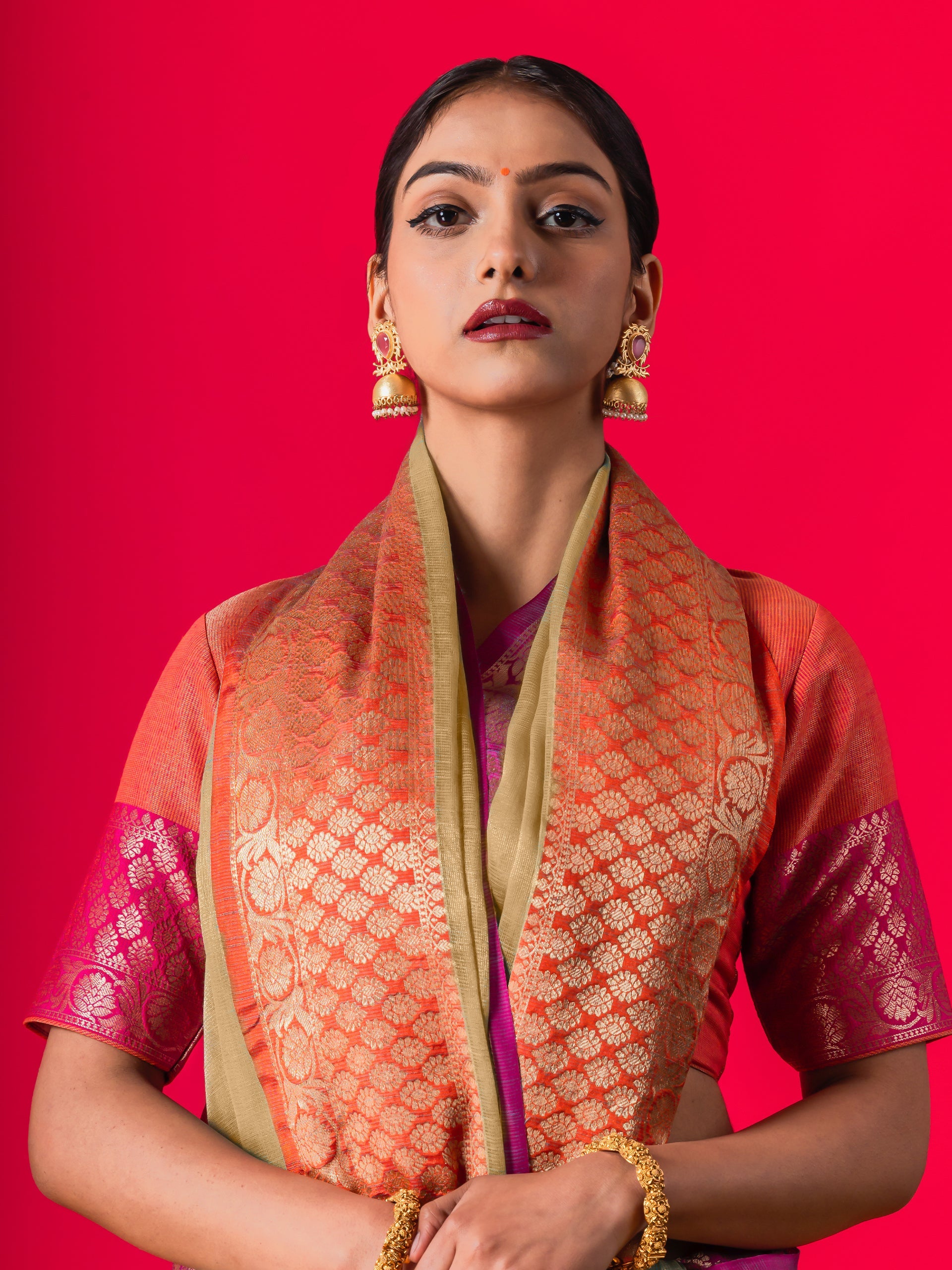 Beige Ganga Yamuna Muga Tissue Saree with blouse fabric