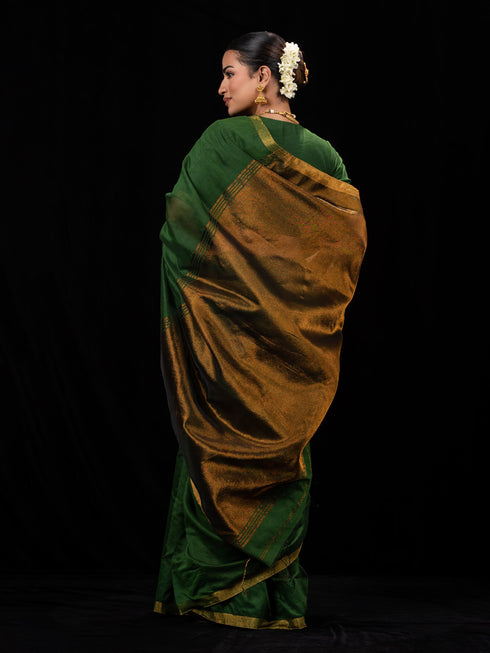 Green & Bronze Cotton Silk Saree with Blouse Fabric