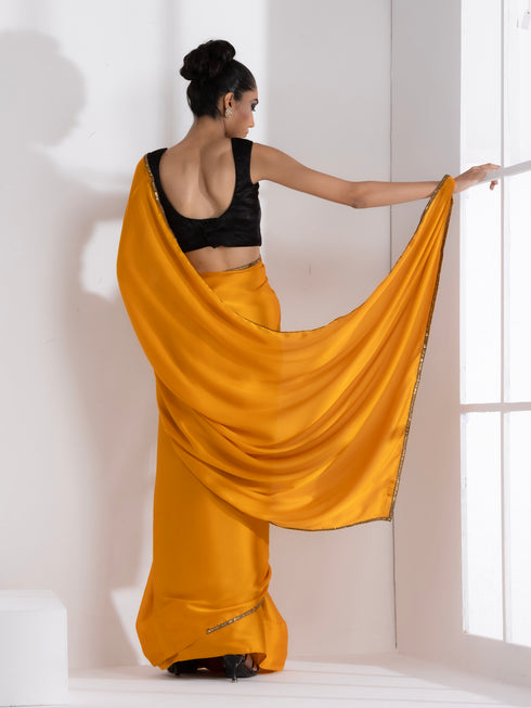 Golden Mustard Satin Saree with Lace