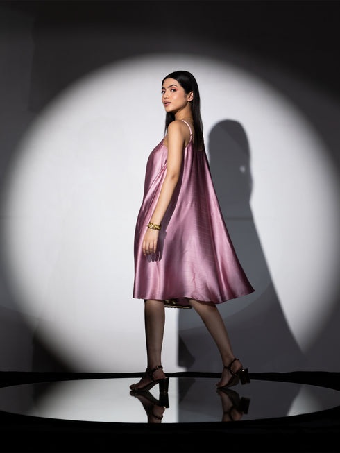 1pc. | Pink Stripe Spaghetti Satin Dress