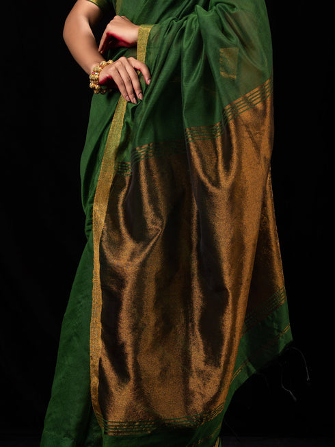 Green & Bronze Cotton Silk Saree with Blouse Fabric
