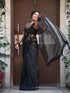 Black with silver Cotton Silk Saree With Plain Black Blouse fabric