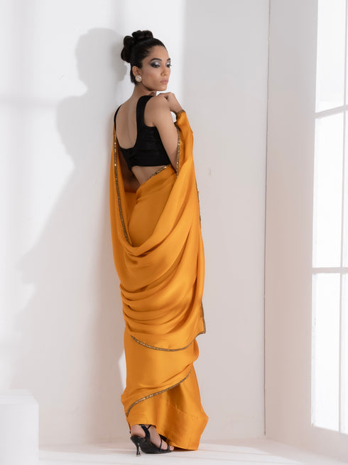 Golden Mustard Satin Saree with Lace