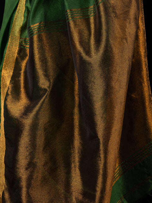 Green & Bronze Cotton Silk Saree with Blouse Fabric