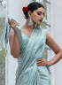 Sea Crystal Mint Green Satin Stripe Saree with Embroidered Blouse Fabric