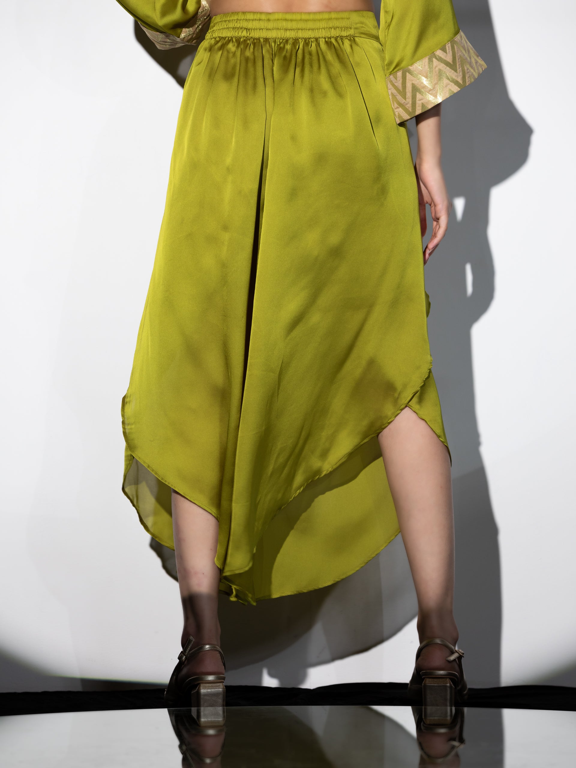 1 pc - Lime Green Satin Dhoti Pant
