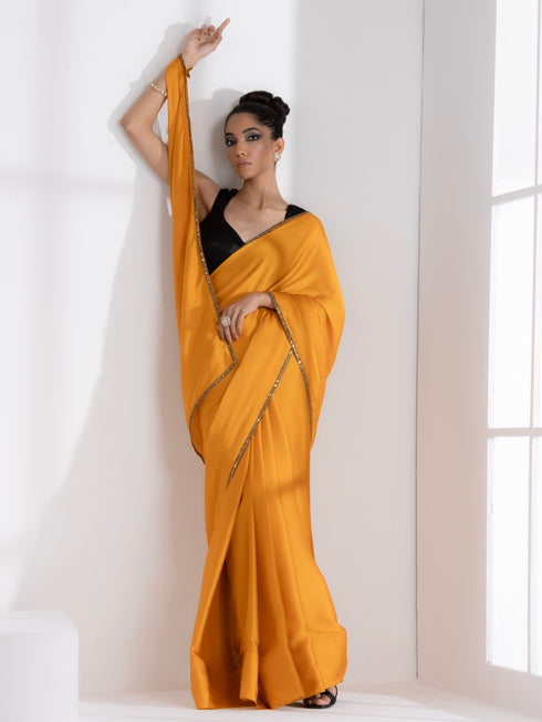 Golden Mustard Satin Saree with Lace