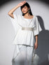 Women's Bree Cream Crepe Co-Ordinate Set with Gold Triangle Lace and Overlap Dhoti 2 Piece Set | Straight Fit, Round Neck, 3/4 Sleeves, Dhoti Pants, Festive Wear, (Crepe)