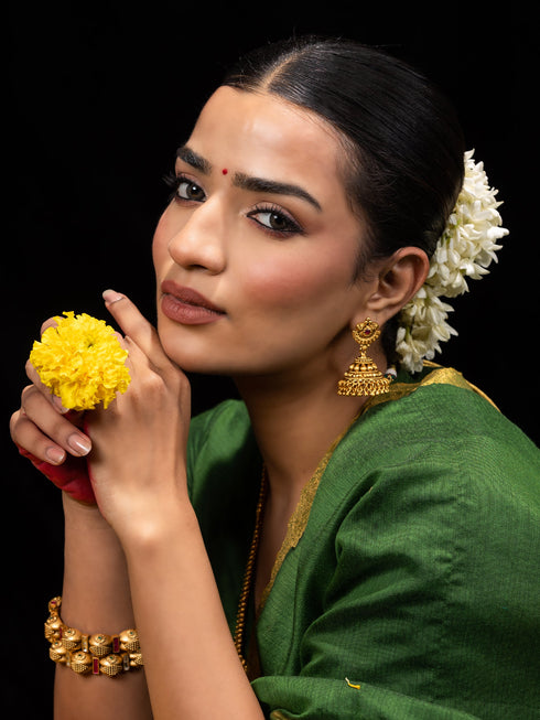 Green & Bronze Cotton Silk Saree with Blouse Fabric