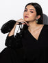 Women's Black Korean Coverall with Full Sequin Sleeves 1 Piece | Straight Fit, V Neck, Full Sleeves, Partywear, (Korean Fabric)