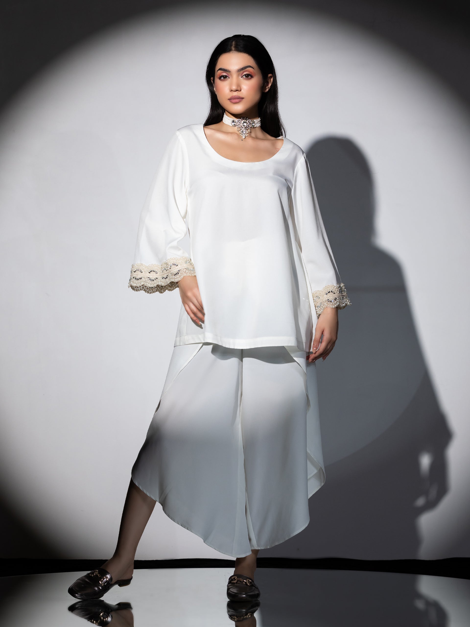 Off white Crepe Overlap Dhoti Pant