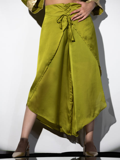 1 pc - Lime Green Satin Dhoti Pant