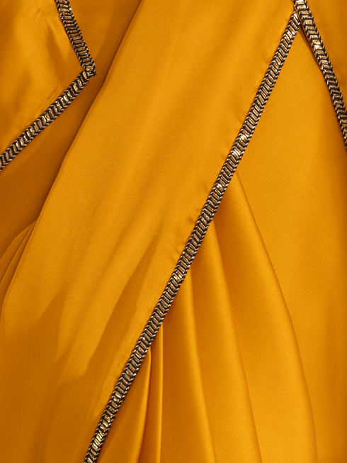Golden Mustard Satin Saree with Lace