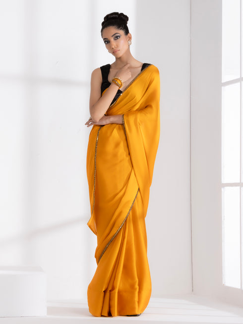 Golden Mustard Satin Saree with Lace
