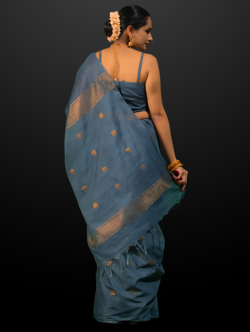 Tanvi Grey Soft Silk Blend Bhagalpur Saree with Blouse Fabric