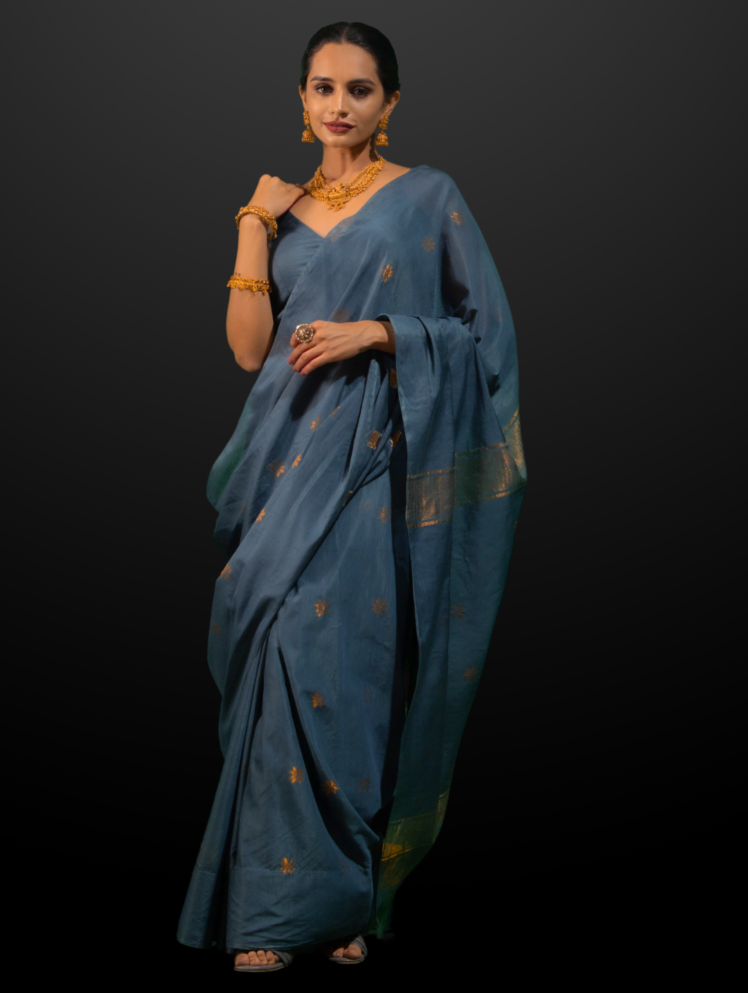 Tanvi Grey Soft Silk Blend Bhagalpur Saree with Blouse Fabric
