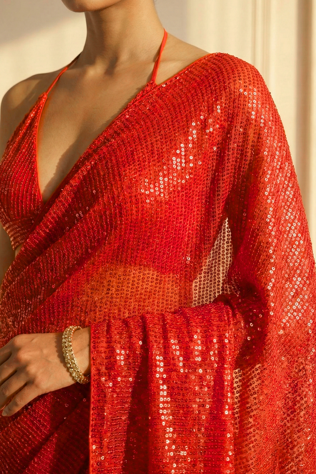 Scarlet Rouge Knitted Sequin Saree with Blouse Fabric