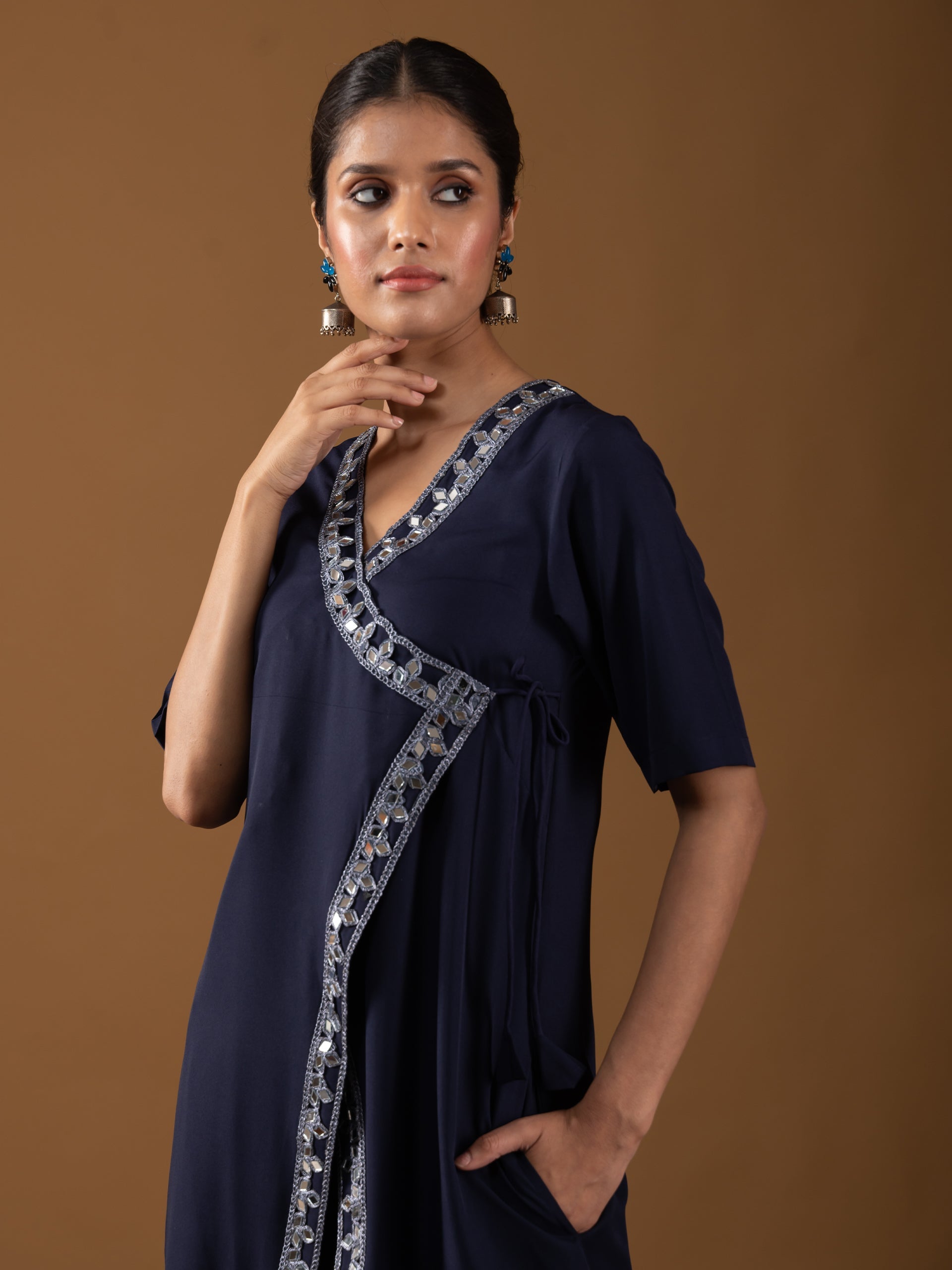 SET Angrakha Blue Crepe Top & Pant