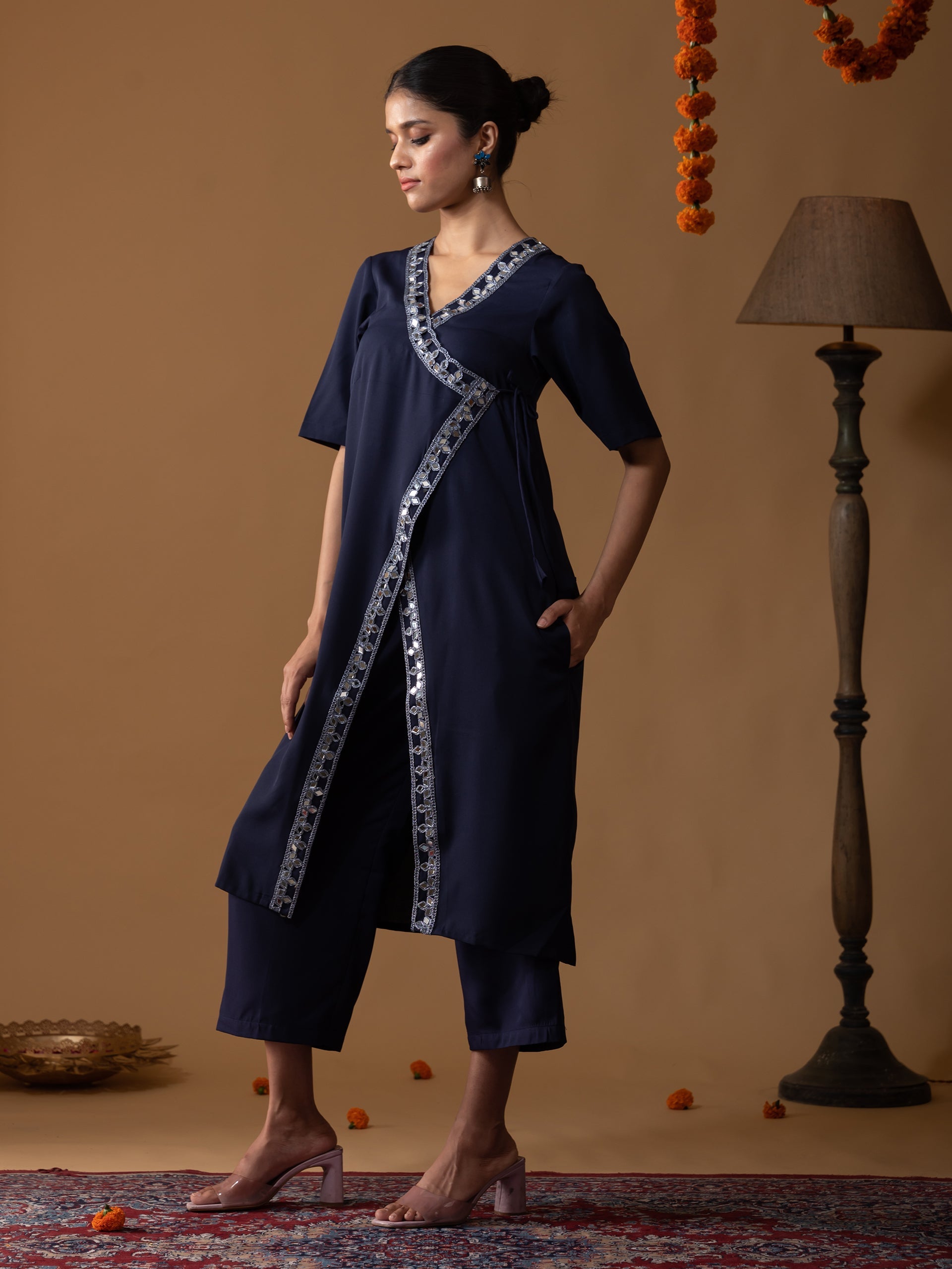 SET Angrakha Blue Crepe Top & Pant