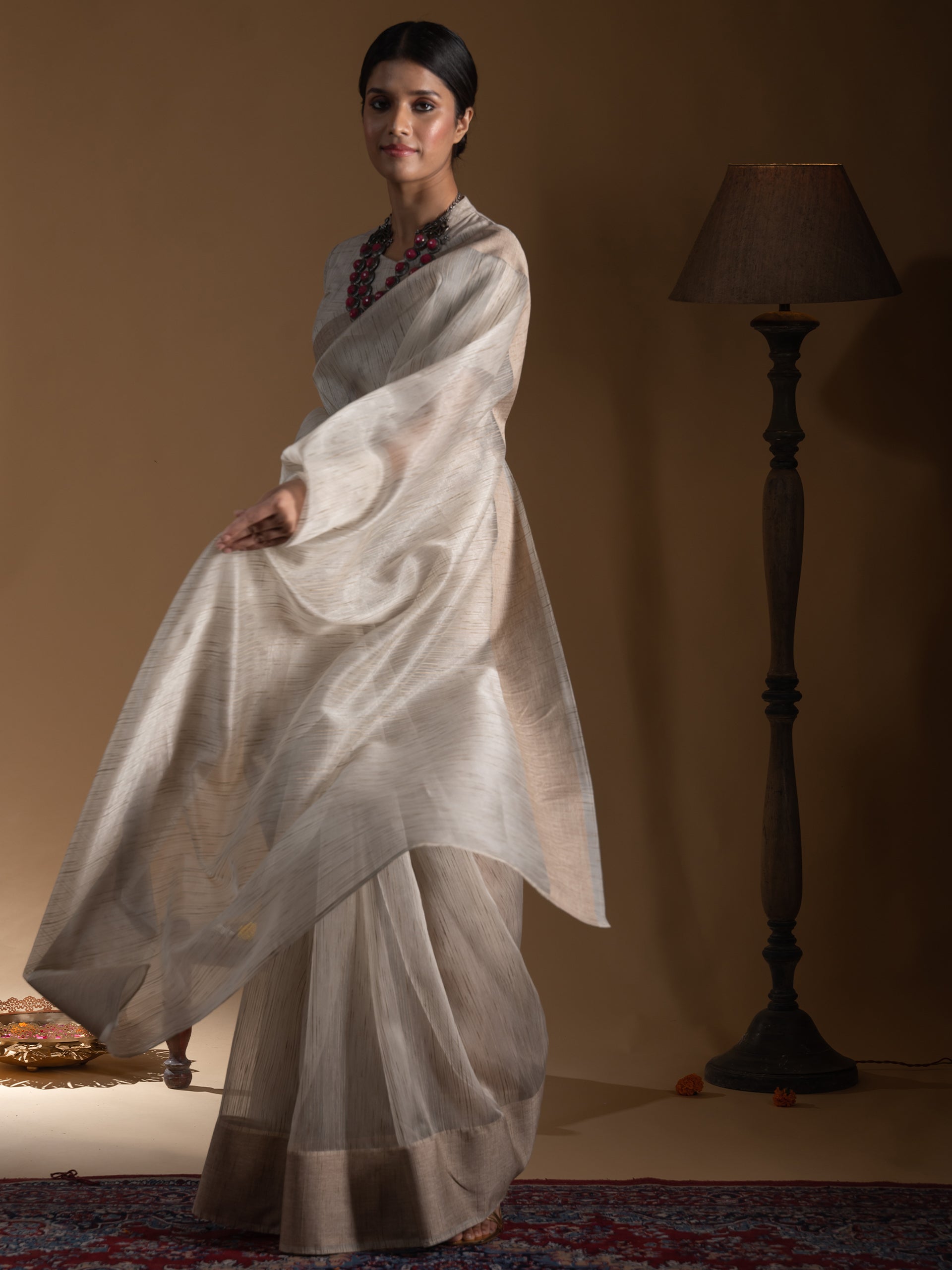 Second Nature Khadi Linen Blend Slub Saree