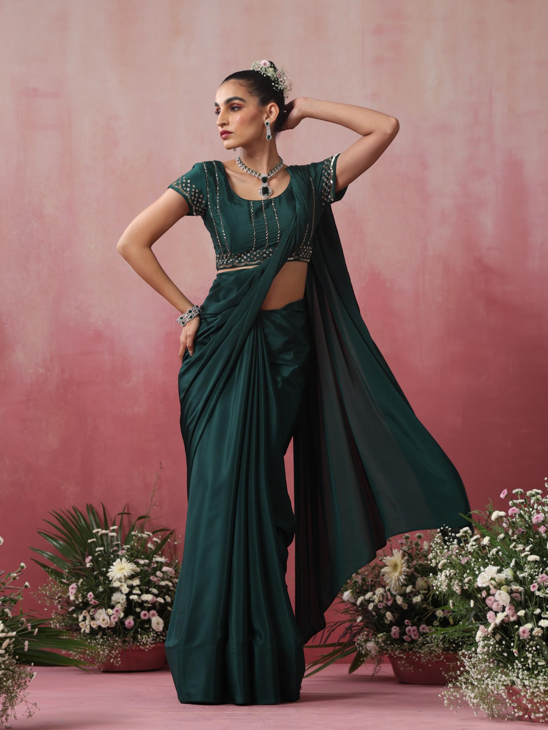 Healthify Crepe Saree with Hand Embroidered Blouse Fabric