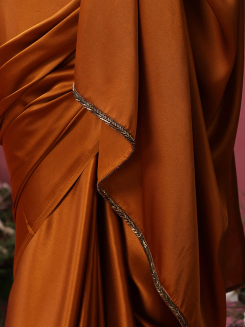 Mustard Magma Satin Saree with Lace and Embroidered Blouse Fabric