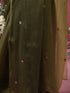 Olive Boost Ombre Organza Saree with Golden Flowers and Blouse Fabric