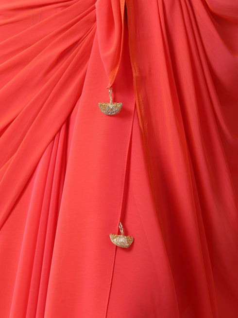 Hunny Bunny Pink and Yellow Chiffon Saree
