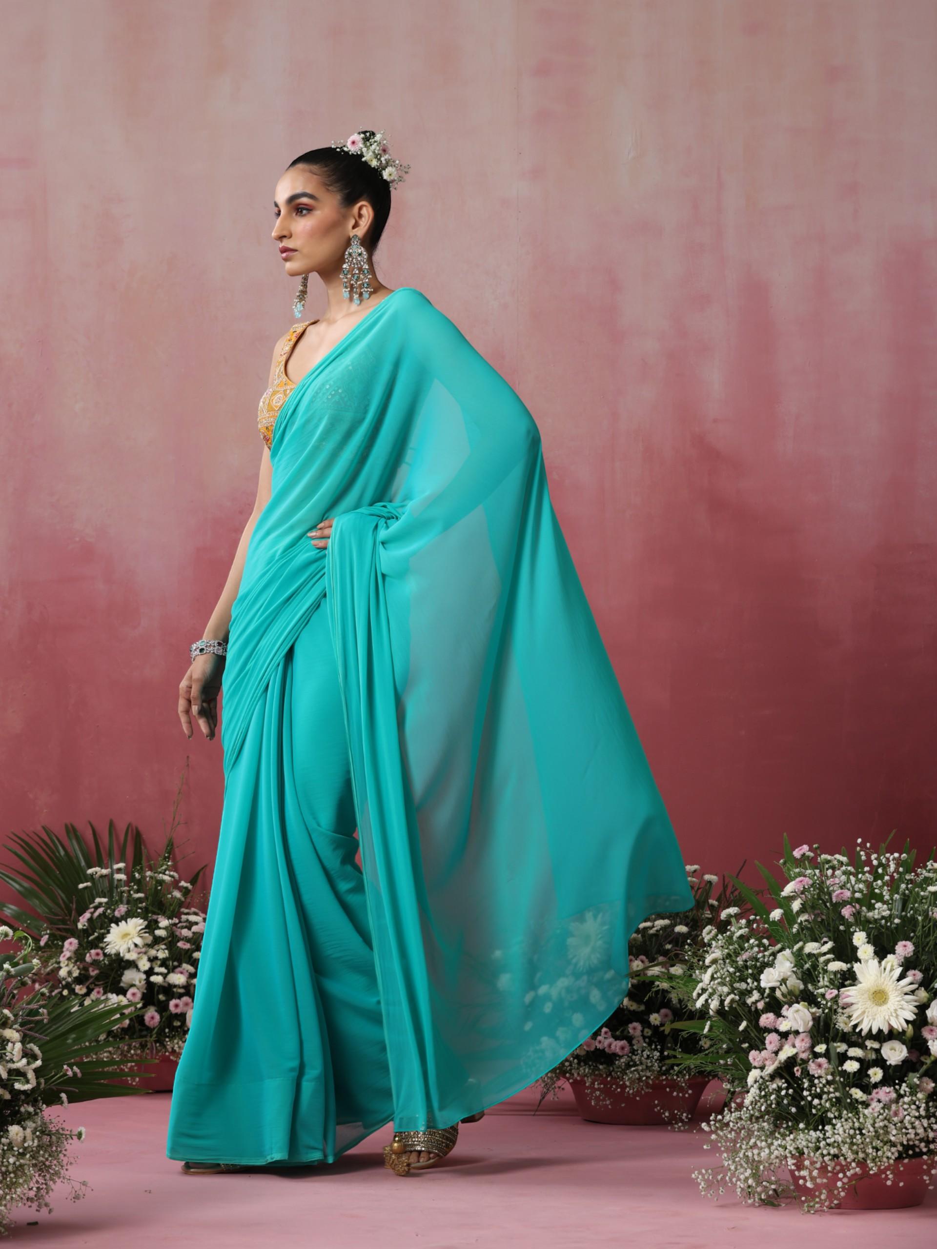 Hunny Bunny Blue and Green Chiffon Saree