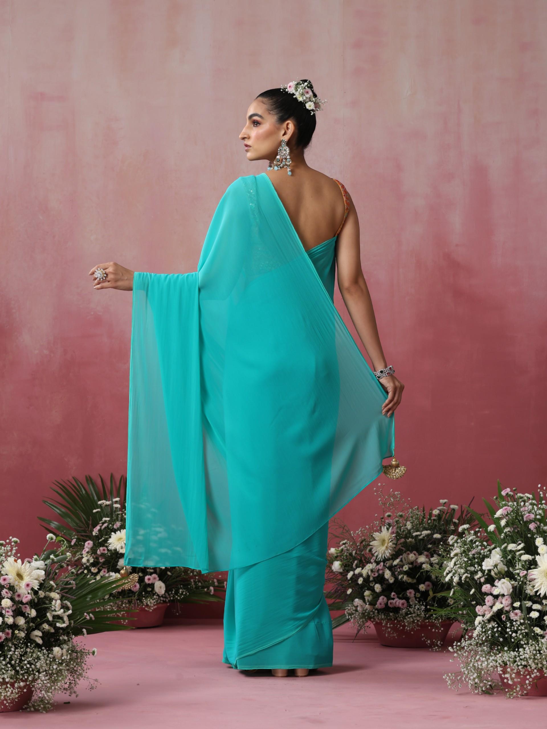 Hunny Bunny Blue and Green Chiffon Saree