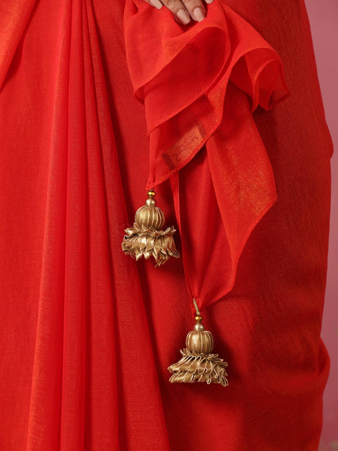 Duperstar Red Zari Chiffon Saree