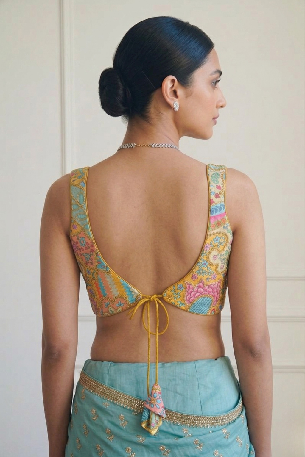 Embroidered Multicolor Blue and Peach Blouse