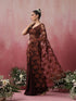Chocolate Saree with Net Flowers and Blouse Fabric