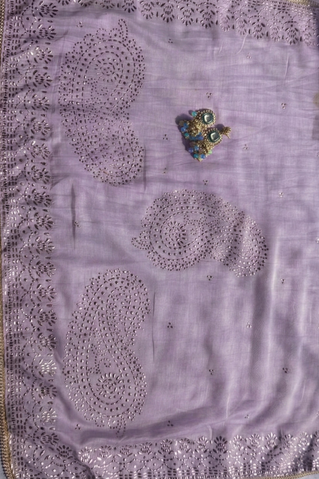 3 Pc Unstitched Suit - Chanderi Lilac Mukiesh Kurta with Lining ,Dupatta and Bottom