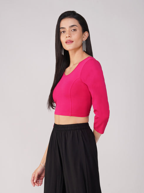 Women's ComfortEase 4-Way Stretch Fuchsia Long Sleeve Blouse
