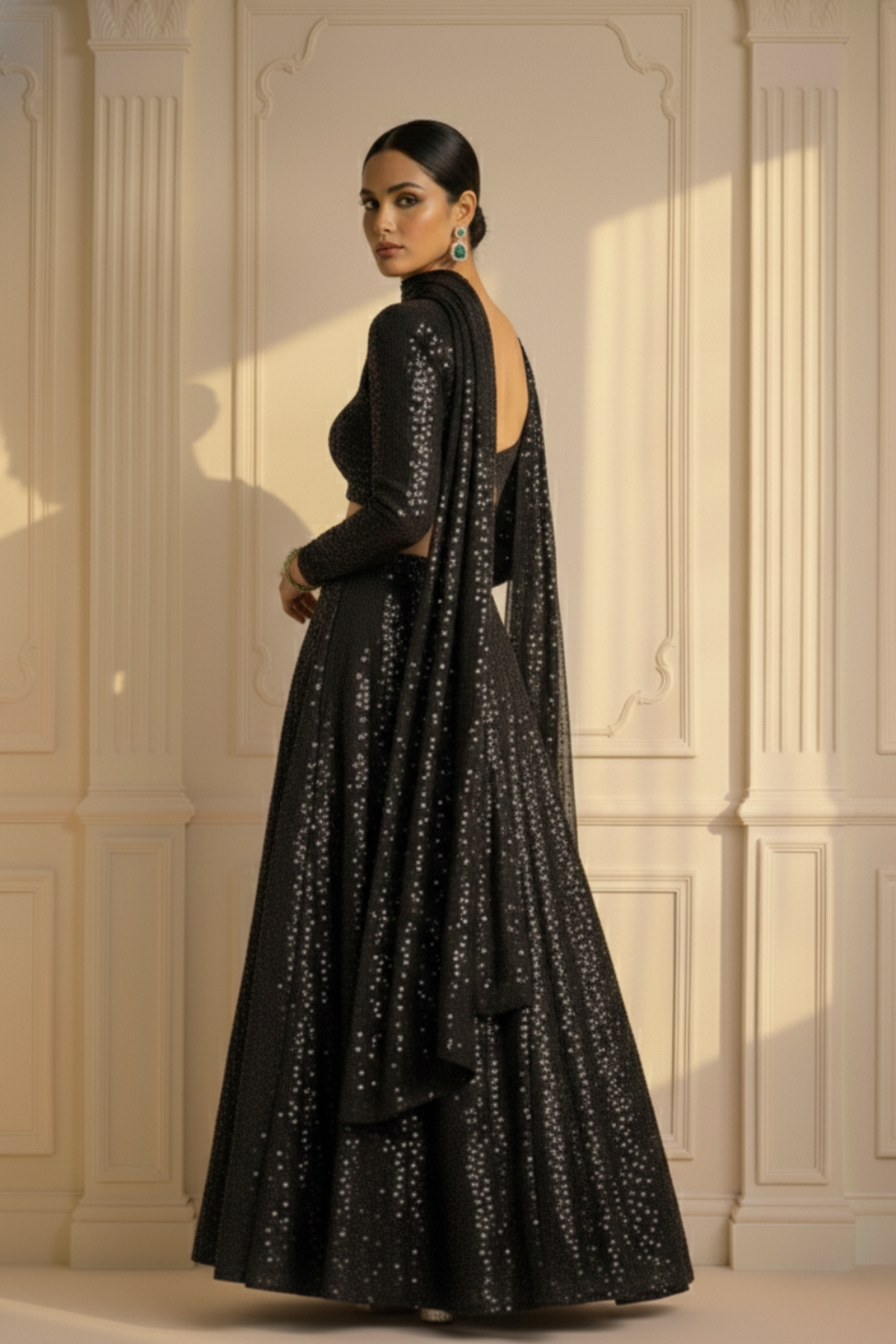 3 pc Set -Black Glamour Sequin Lehenga with Dupatta with Blouse Fabric