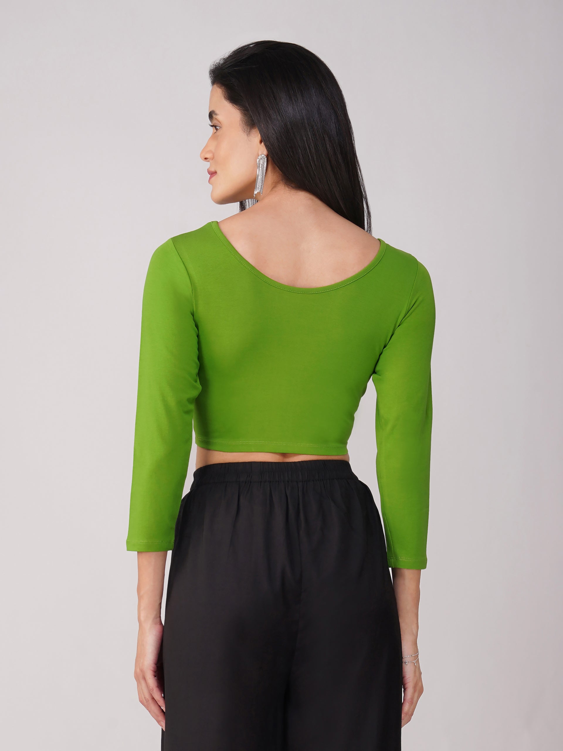 Women's ComfortEase 4-Way Stretch Mehndi Green Long Sleeve Blouse