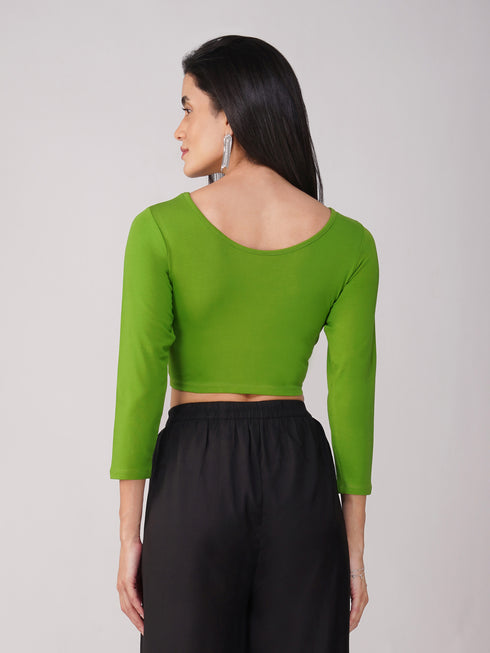 Women's ComfortEase 4-Way Stretch Mehndi Green Long Sleeve Blouse