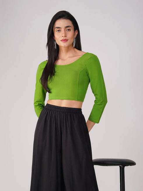 Women's ComfortEase 4-Way Stretch Mehndi Green Long Sleeve Blouse