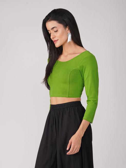 Women's ComfortEase 4-Way Stretch Mehndi Green Long Sleeve Blouse