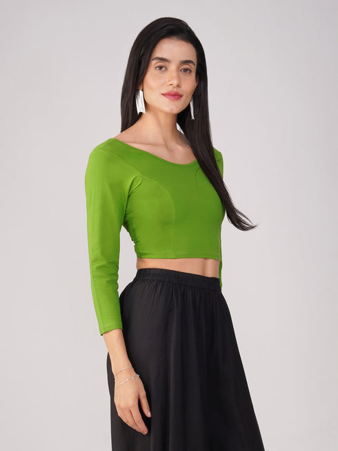 Women's ComfortEase 4-Way Stretch Mehndi Green Long Sleeve Blouse