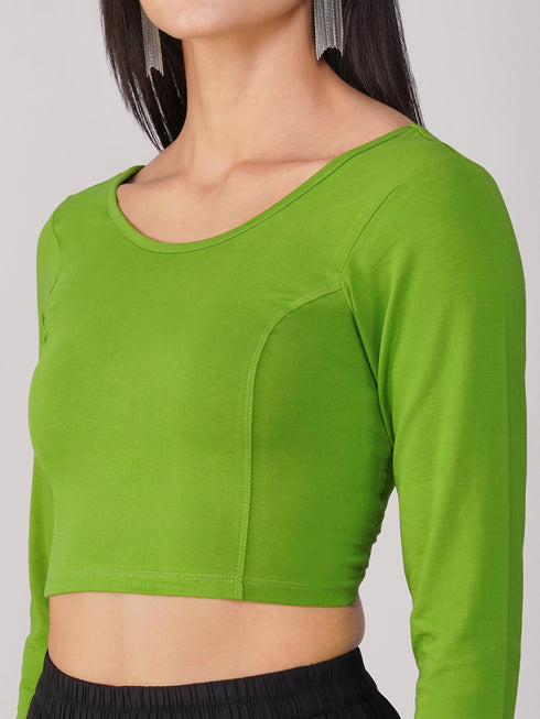 Women's ComfortEase 4-Way Stretch Mehndi Green Long Sleeve Blouse