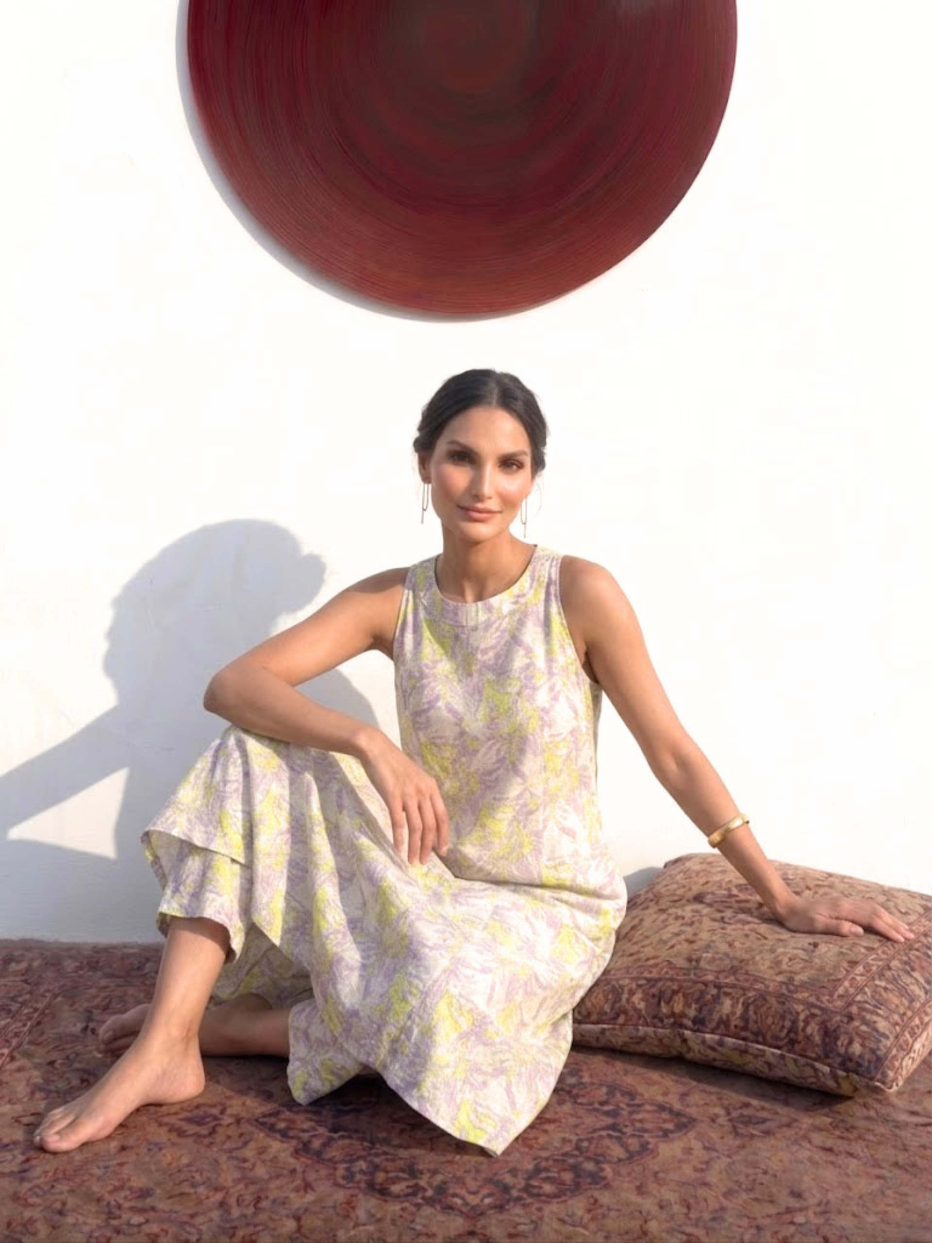 2 pc SET - Lilac and Neon Printed Linen Sleeveless Kurta and Pant
