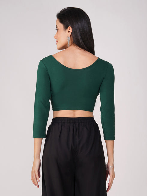 Women's ComfortEase 4-Way Stretch Green Long Sleeve Blouse