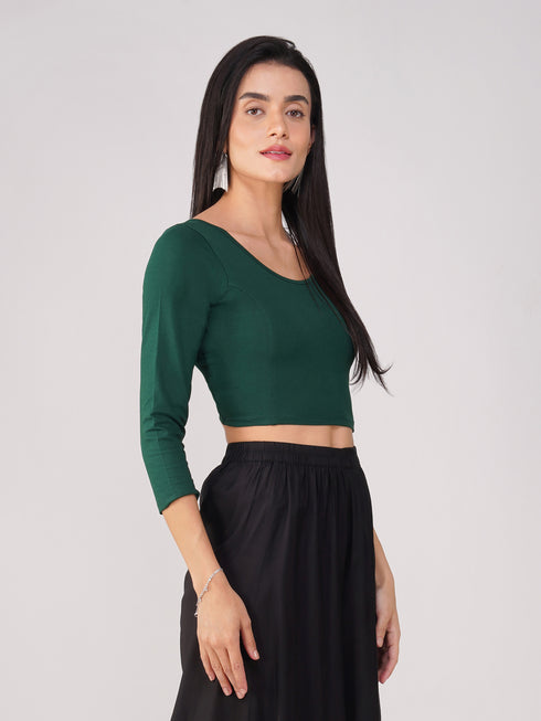 Women's ComfortEase 4-Way Stretch Green Long Sleeve Blouse