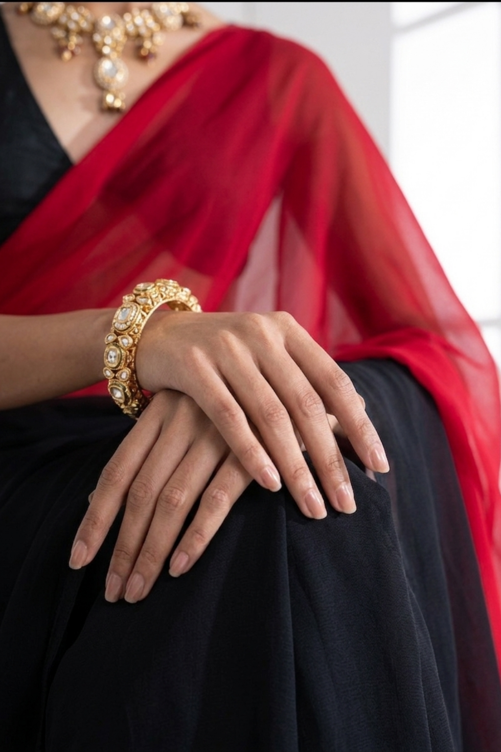 Black and Red Georgette Triangle Saree with Blouse Fabric