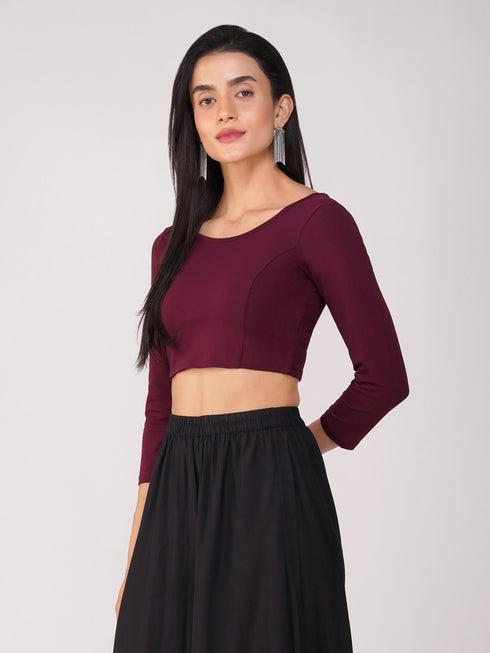 Women's ComfortEase 4-Way Stretch Wine Long Sleeve Blouse