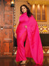 Pre-Draped 1-Minute Fuchsia Satin Saree with Gold Handmade Pendants and Blouse Fabric