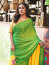 Pre-Draped 1-Minute Enchanting Green Georgette And Yellow Satin Saree with Blouse Fabric